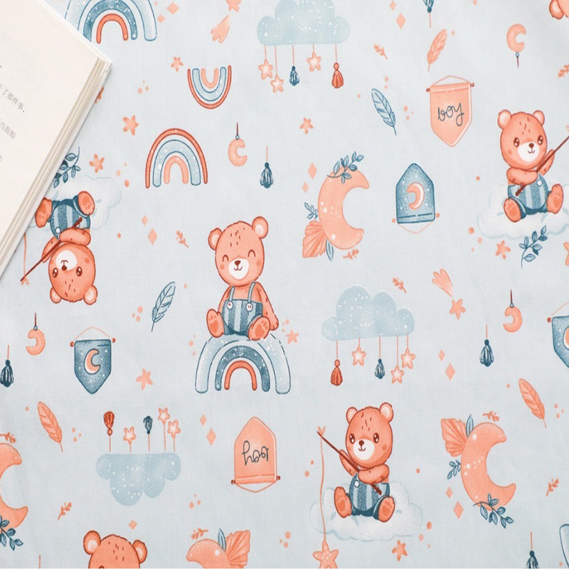 ผ้าคอตตอน 100% ทอทวิล ผ้าเมตร พิมพ์ลายหมี หน้ากว้าง 1.6 เมตร