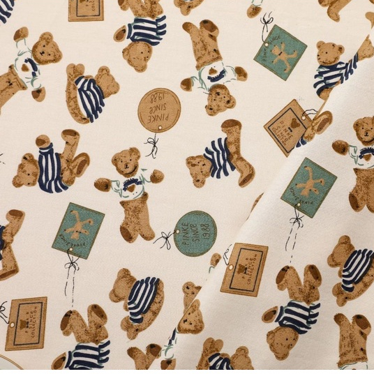 ผ้าคอตตอน 100% ทอทวิล ผ้าเมตร  ลายการ์ตูน นกฮูก หมี เทดดี้ กราฟฟิค หน้ากว้าง 1.60 เมตร