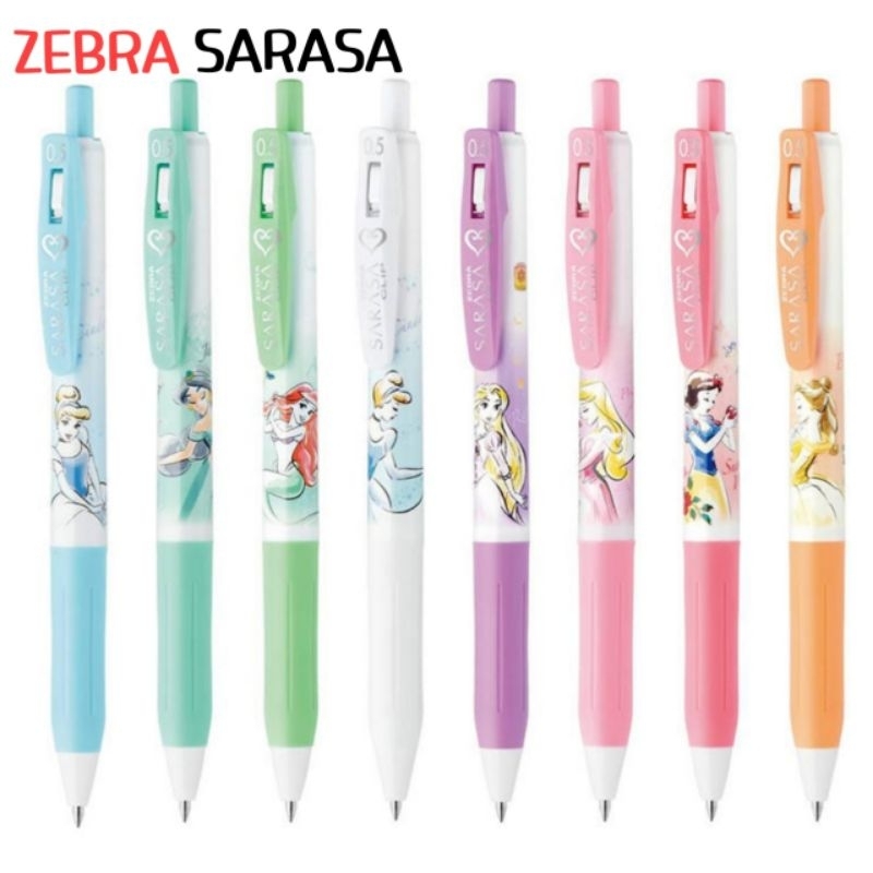🌈ปากกา Zebra Sarasa Clip ปากกาเจล ลาย Disney Princess Made in Japan 0.5mm สีหมึกตามสีแท่ง เขียนลื่นไม่มีสะดุด🌈