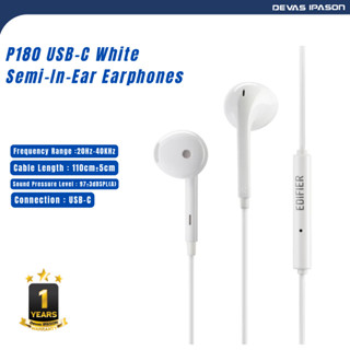 EDIFIER P180 USB-C Semi-In-Ear Earphones (WHITE) รับประกัน 1 ปี โดย Devas IPASON