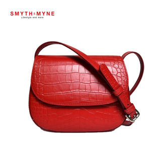 SMYTH&amp;MYNE LISA BAG กระเป๋าสะพายข้างหนังวัวแท้ อัดลายจระเข้ สีแดงเชอร์รี่
