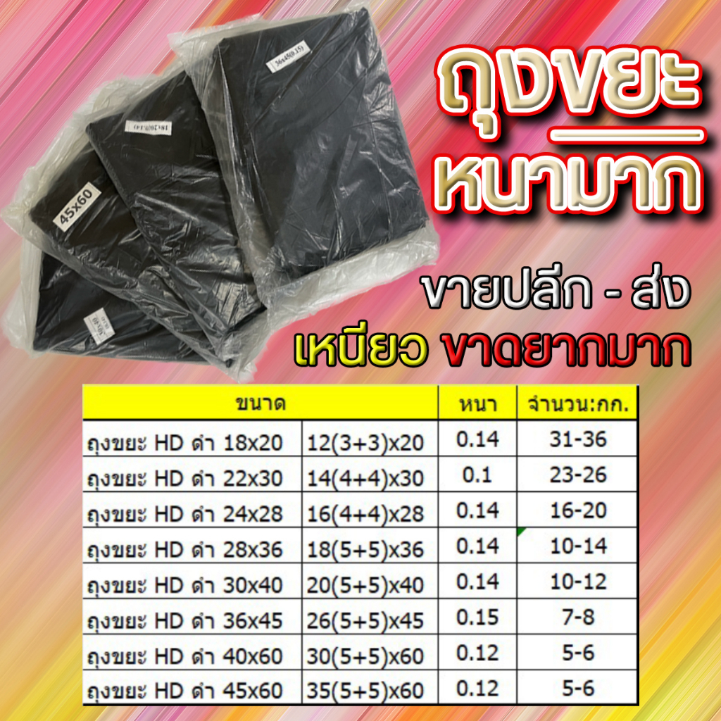 [หนา เกรดA]ถุงขยะ1กก.เต็ม ส่งตรงจากโรงงาน แพ๊ค 1 กก. ขนาดตามภาพ พร้อมส่ง