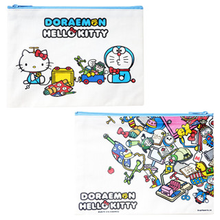 กระเป๋าผ้าเคลือบ Doraemon meets Hello Kitty ลาย Doraemon x Hello Kitty ขนาด 20 x 14.5 ซม.