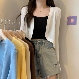 Vogue🌟พร้อมส่ง🌟 เสื้อคลุมไหมพรม แขนยาวแขนจั้ม ผ้าร่องสีพื้น (129-1) -C