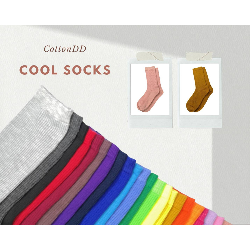 พร้อมส่ง🔥 ถุงเท้าข้อกลางสีพื้น 20 สี สีสดมาก เรืองแสง นีออน สไตล์เกาหลี - รูปที่ 2