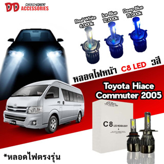 หลอดไฟหน้า C8 LED ไฟ 3 สี ขั้วตรงรุ่น Toyota Commuter 2005-2019 H4 มีพัดลมในตัว ราคาต่อ 1 คู่