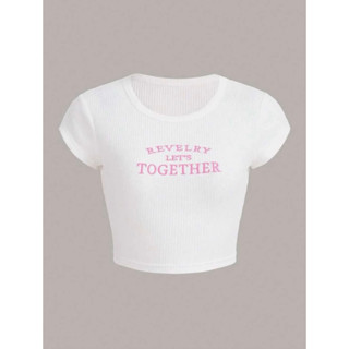 (Pre-Order) SHEIN ICON เสื้อยืด ปัก ครอป สโลแกน