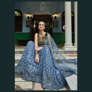 {**ส่งฟรี**} SMALL INDIA 💖✨ Party Wear Georgette Lehenga ชุดเซ็ทเสื้อกระโปรง 💖✨ Lehenga Choli Set