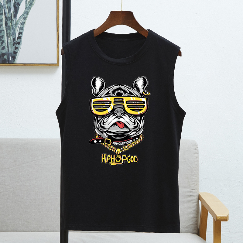 ฤดูร้อน ที่นิยมมาก ที่สุด ลายการ์ตูนหัวหมา วงกลม เสื้อแขนกุด 8สี S~3XL