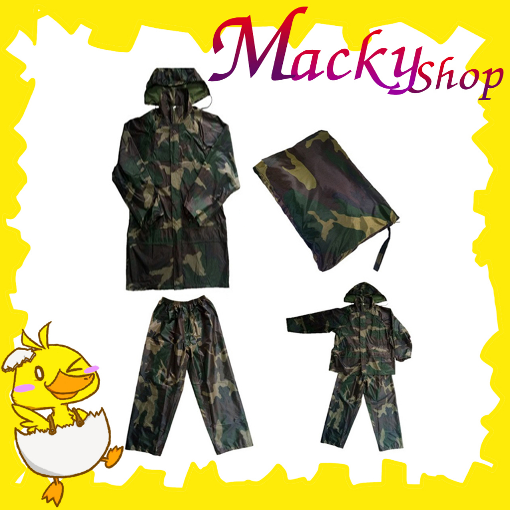 ชุดกันฝนลายทหาร เสื้อกันฝน ลายทหาร ชุดกันฝนชาย ชุดกันฝนกางเกง ชุดกันฝนมอไซ เสื้อกันฝนชาย ผ้ากันฝนมอไ