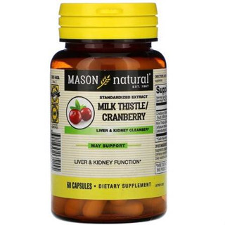 บำรุงตับ บำรุงไต Mason Natural, Milk Thistle/Cranberry, Standardized Extract, Liver &amp; Kidney Cleanser, 60 Capsules