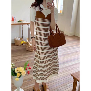 🌈🌿🌸🌺🌼🤎🧡🇰🇷 Knit Stripe BiB Style Maxi Dress