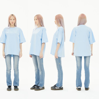 OV12 Baby blue เสื้อยืดสีฟ้าอ่อน Cotton20 Oversize