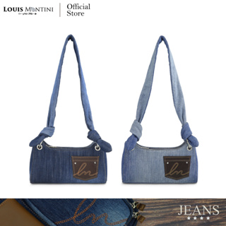 Louis Montini (JEANS) กระเป๋าสะพายข้าง shoulder bag ผ้ายีนส์ผสมหนังวัวเเท้ JEAN04