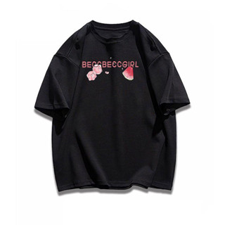 แขนสั้นมาใหม่ เสื้อยืดพิมพ์ลายแตงโมสุดเท่ แฟชั่นลำลองชายและหญิงบริสุทธิ์  ผ้าฝ้ายแขนสั้นอินเทรนด์