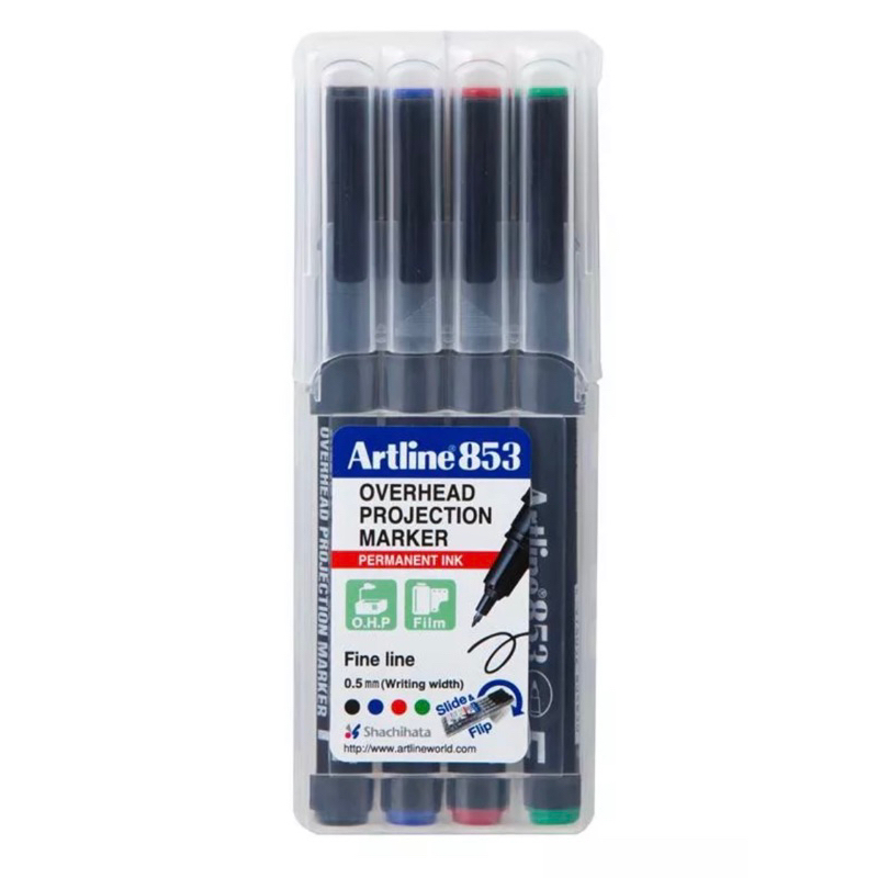 ปากกาเขียนแผ่นใส “Artline” EK-853 F (ลบไม่ได้)(ชุด/4 สี)