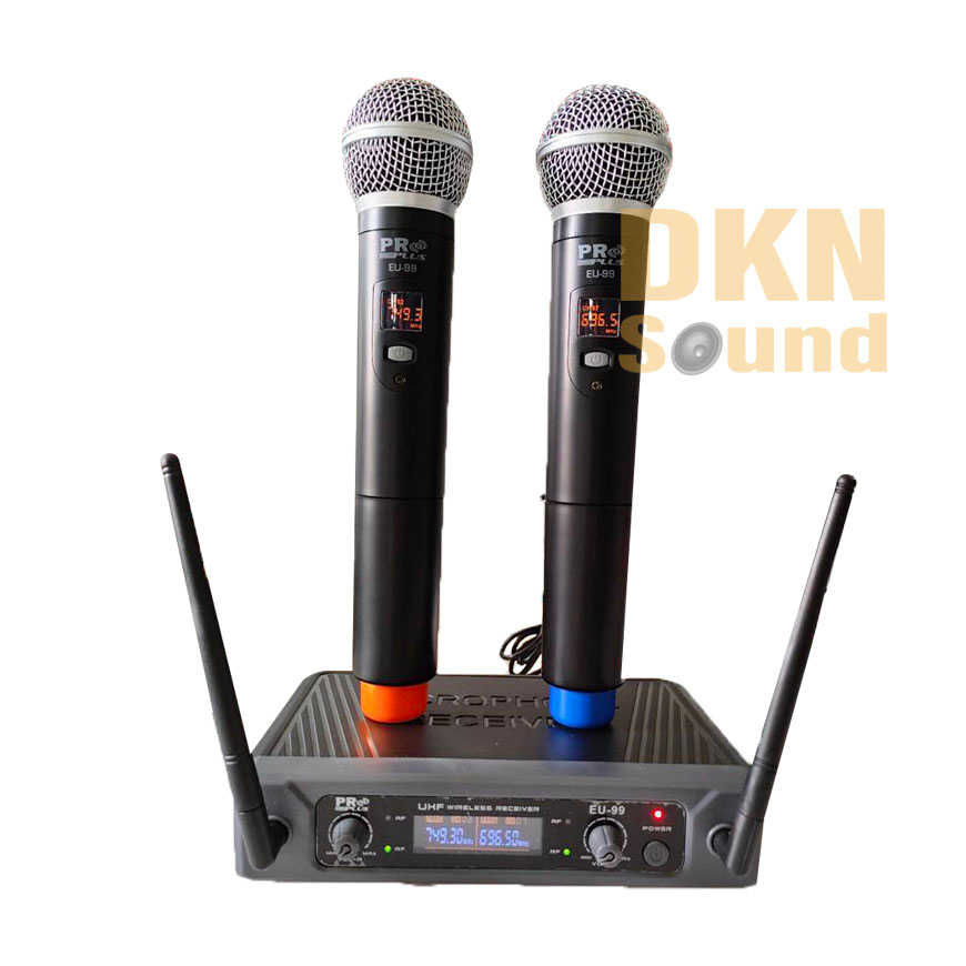 แถมฟรียางกันไมค์กลิ้ง 1 คู่! ไมค์ลอยคู่ รุ่น EU-99 ยี่ห้อ Proplus ระบบ UHF เสียงดี ฟิกซ์ความถี่ ความถี่ใหม่ กสทช.