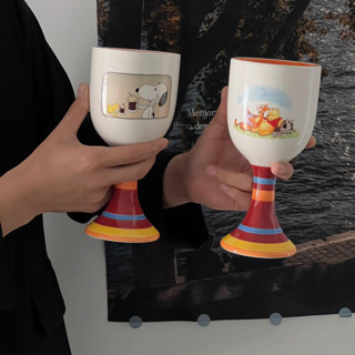 แก้ว แก้วแชมเปญ แก้วทรงสูง Snoopy &amp; Pooh แก้วไวน์  Mug cup