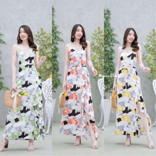 Maxi dress สายเดี่ยวลายดอกสายไขว้ด้านหลัง