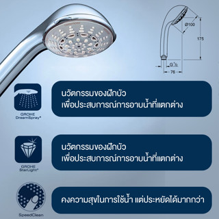 GROHE RELEXA ฝักบัวมือ 5 ระบบ 28796000 Hand Shower Five Function Jet, Rain, Massage, Spray Products Bathroom Fitting