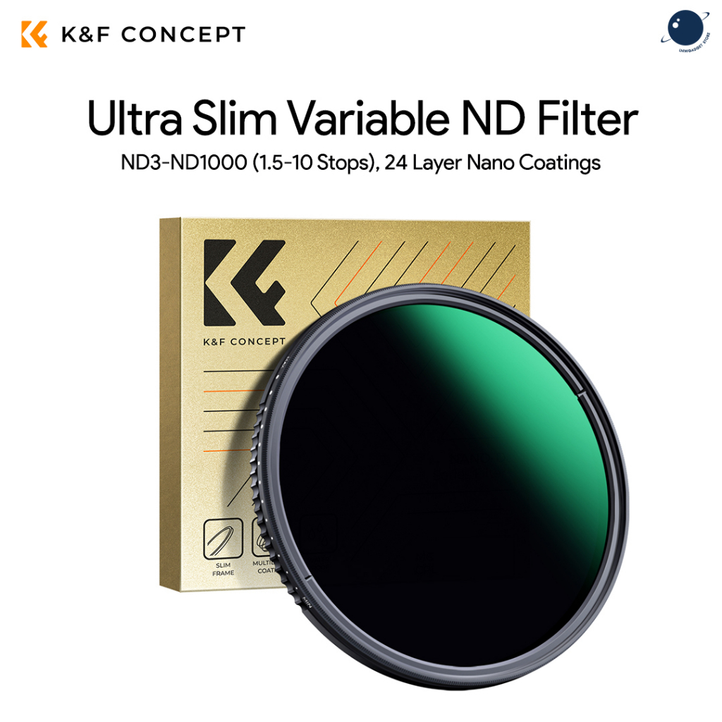 K&F 49-82mm Ultra Slim Variable ND Filter ND3-ND1000 (1.5-10 Stops), 24 Layer Nano Coatings ประกันศู
