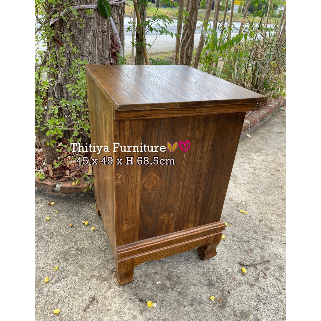 ตู้ลิ้นชัก ไม้สักแท้ โต๊ะข้างเตียง 3 ลิ้นชัก มือจับแบบห่วง - รูปที่ 3