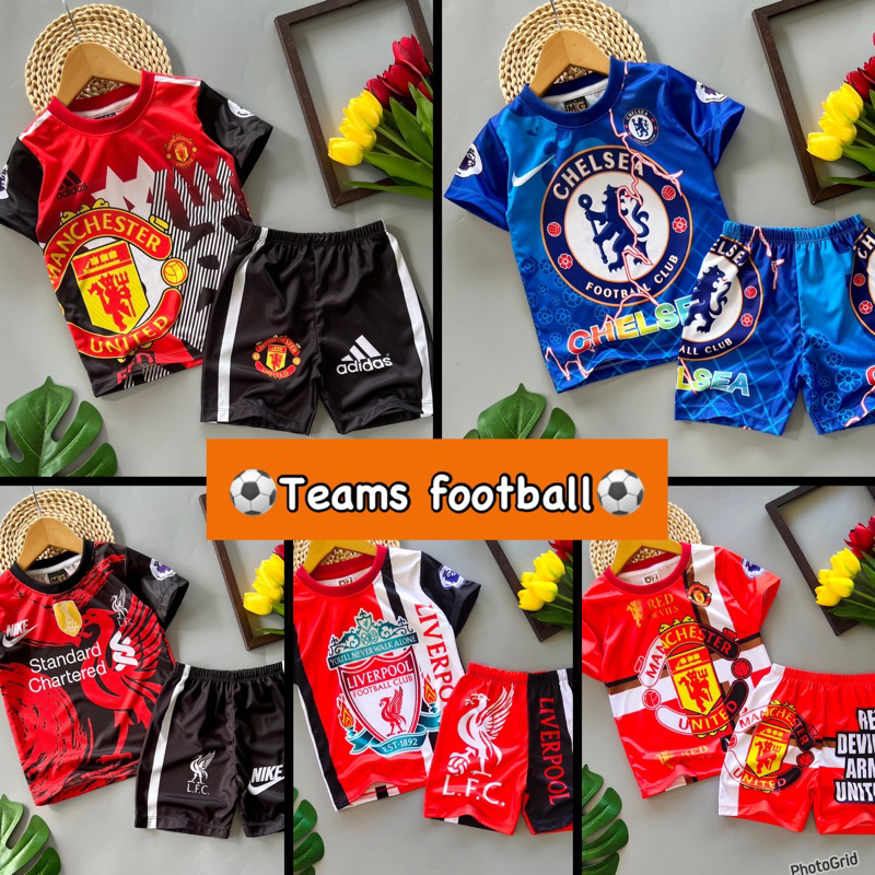 ชุดเซ็ทแขนสั้น-ขาสั้น ผ้าไมโครพิมพ์ลายสโมสรฟุตบอล S M L XL XXL