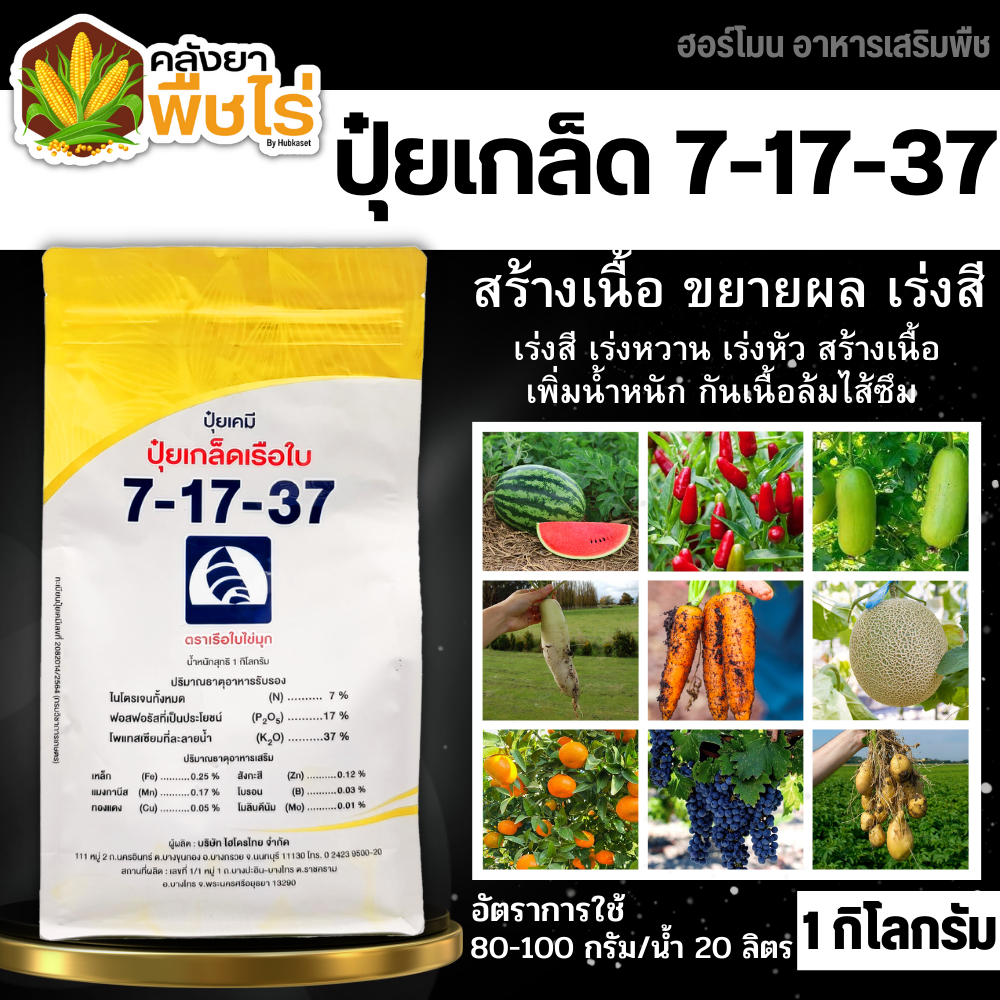 🌽 7-17-37 (ปุ๋ยเกล็ดเรือใบ) 1กิโลกรัม เร่งหวาน เร่งสี เร่งหัว เพิ่มน้ำหนัก ป้องกันผลล้ม