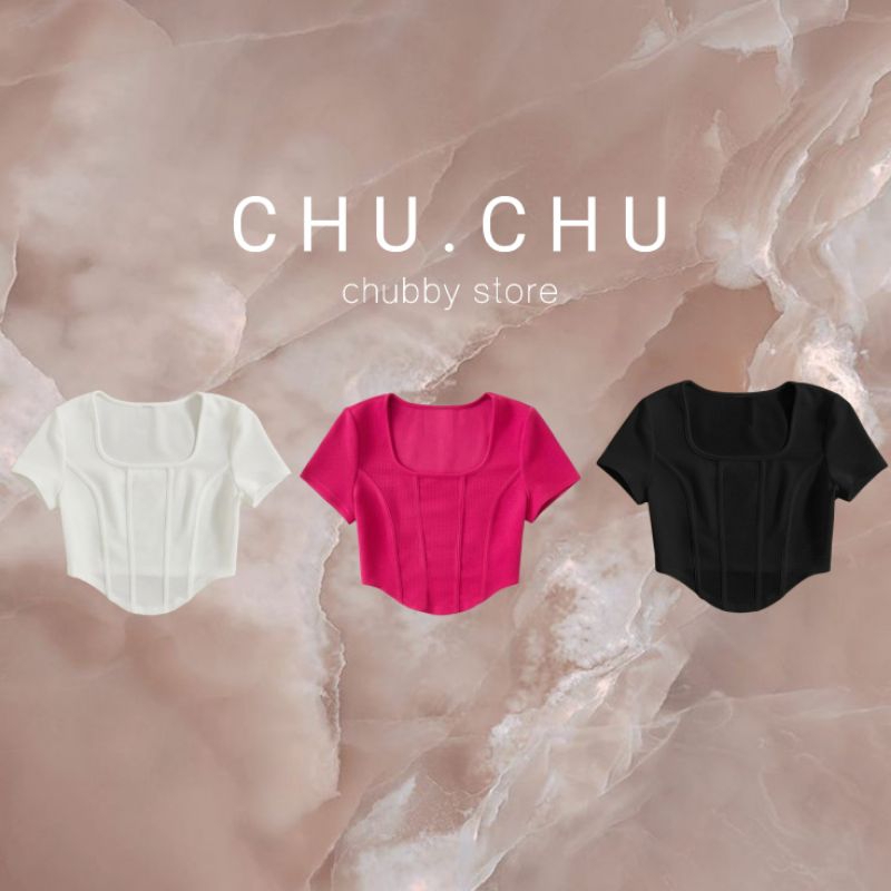 พรีออเดอร์ เสื้อสาวอวบ รอบอก 34-42" เสื้อคอเหลี่ยมแขนสั้น แต่งกุ๊นหน้า