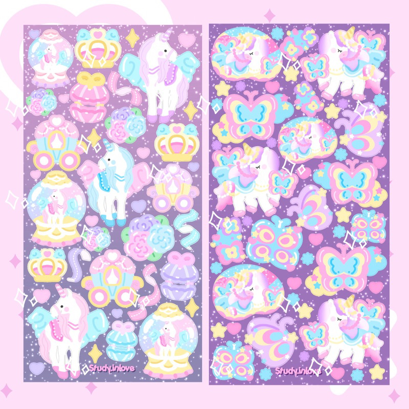 Sticker กลิตเตอร์ ขนาด 7x14 สติกเกอร์น่ารัก💕🦄✨☺️ลายยูนิคอร์นA15/ลายยูนิคอร์นA16