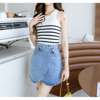 โค้ด DEWISEP1 ลด 45฿ Dewishes 🧵 Korea Denim Skirt กระโปรงยีนส์สั้น ป้ายหน้า ทรงเอ