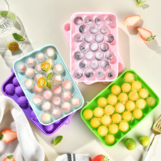 แม่พิมพ์ทำน้ำแข็งก้อนกลม 25 ตาราง Ice Cube Tray ซิลิโคน Ball Maker แม่พิมพ์ Mini Round Sphere พร้อมฝาปิด HAMMIA