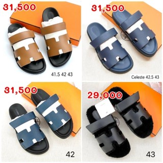 H ermes Chypre Sandals Men Pattern รองเท้า ของแท้