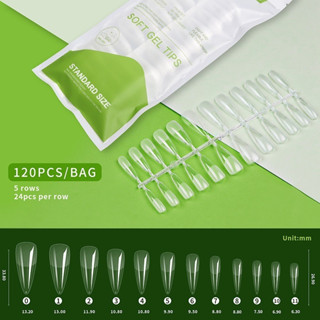 PVC สีใส ตะไบด้านในแล้ว 120 ชิ้น stilletto ทรงนี้ปรับเป็นทรงอื่นได้ง่าย รัดหน้าเล็บดี ปลายไม่บาน ชุดเล็บปลอมอะคริลิคใส