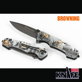 มีดพับ BROWNING KNIFE ขนาด 23cm ลายหมาป่า และ นกอินทรี Stainless steel 440C มีระบบช่วยกาง เดินป่า ป้องกันตัว