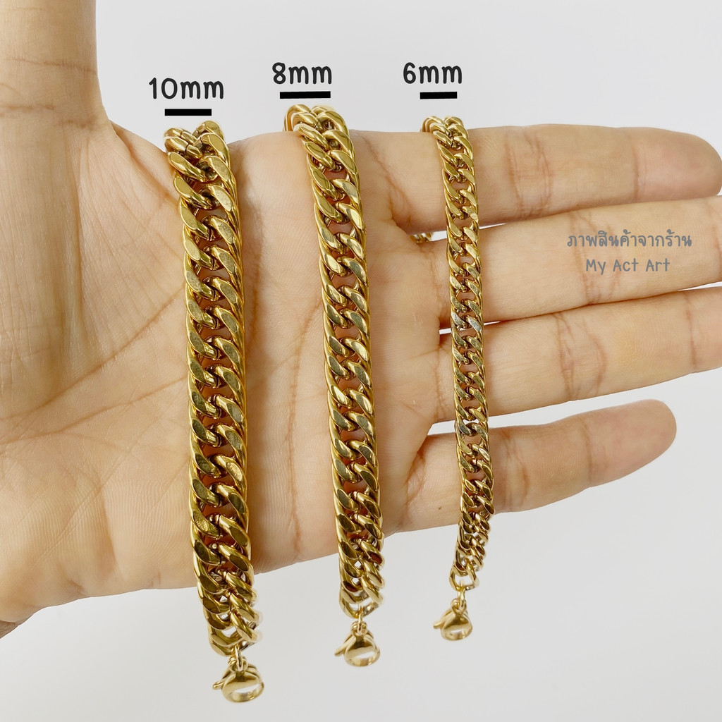 สร้อยข้อมือ สแตนเลส N2 6-10 mm เลสข้อมือ สร้อยข้อมือโซ่ สร้อยข้อมือแสตนเลสแท้ราคาถูก สีทอง - รูปที่ 3