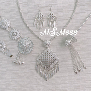 เครื่องประดับชุดไทยเป็นชุด เครื่องประดับชุดไทยสีเงินขาว ชุดเ…
