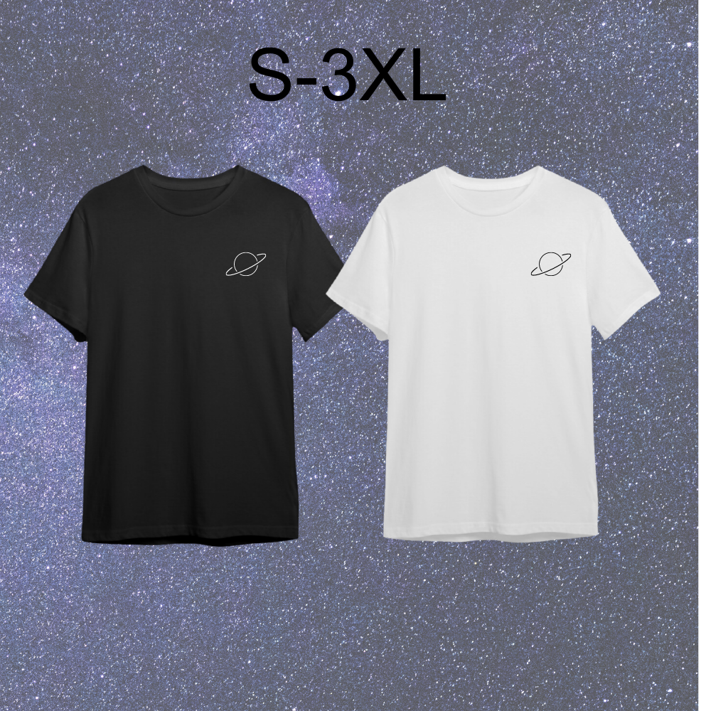 เสื้อยืดสกรีนดาวเสาร์ เสื้อยืดลายมินิมอล สีขาว สีดำ  ไซส์  S-3XL