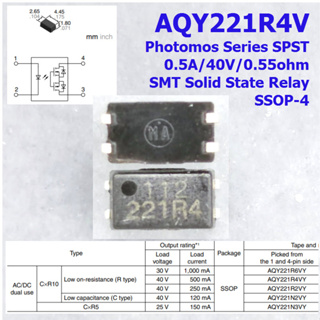 AQY221R4V Photomos Series SPST 0.5A/40V/0.55ohm SMT Solid State Relay - SSOP-4