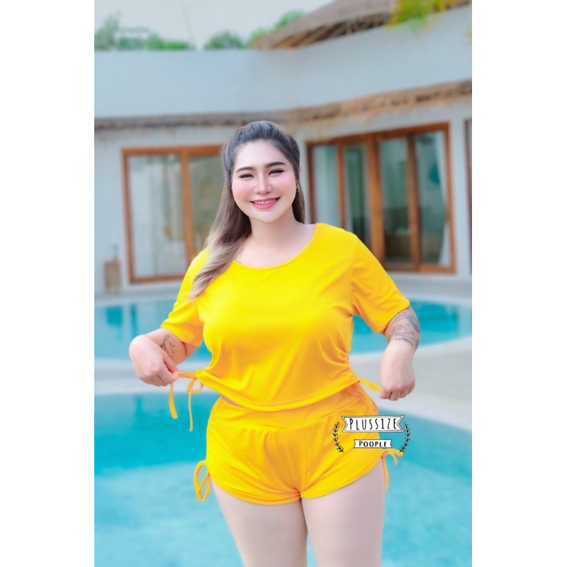 ชุดว่ายน้ำไซส์อวบอ้วนรูดข้าง(สีพื้น)
