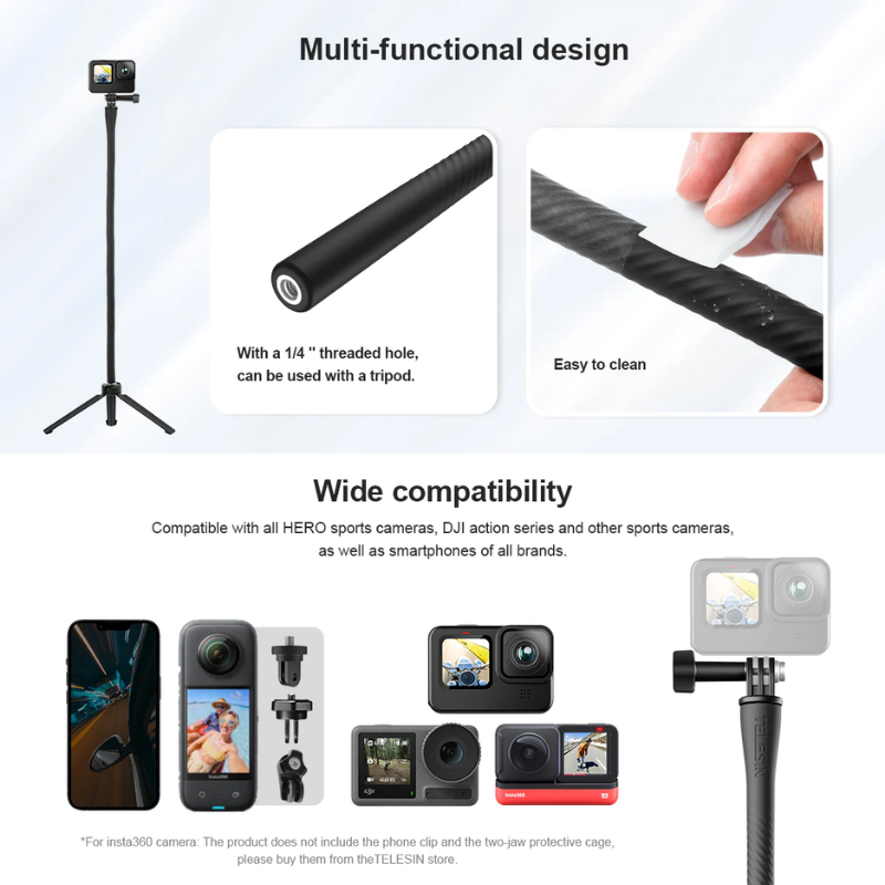 Telesin ตัวยึดแบบยืดหยุ่นสำหรับกล้องแอคชั่น / โทรศัพท์ Flexible Mount  for GOPRO,DJI Action 5Pro/4/3,Insta360