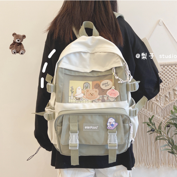 G146 KAWAEI BAG กระเป๋าเป้ สีเขียว ผ้านุ่ม กระเป๋าสะพายหลัง