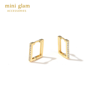 Miniglam Demi Square Crystal Hoop Earrings (Gold) ต่างหูห่วงคริสตัลสี่เหลี่ยมสีทอง