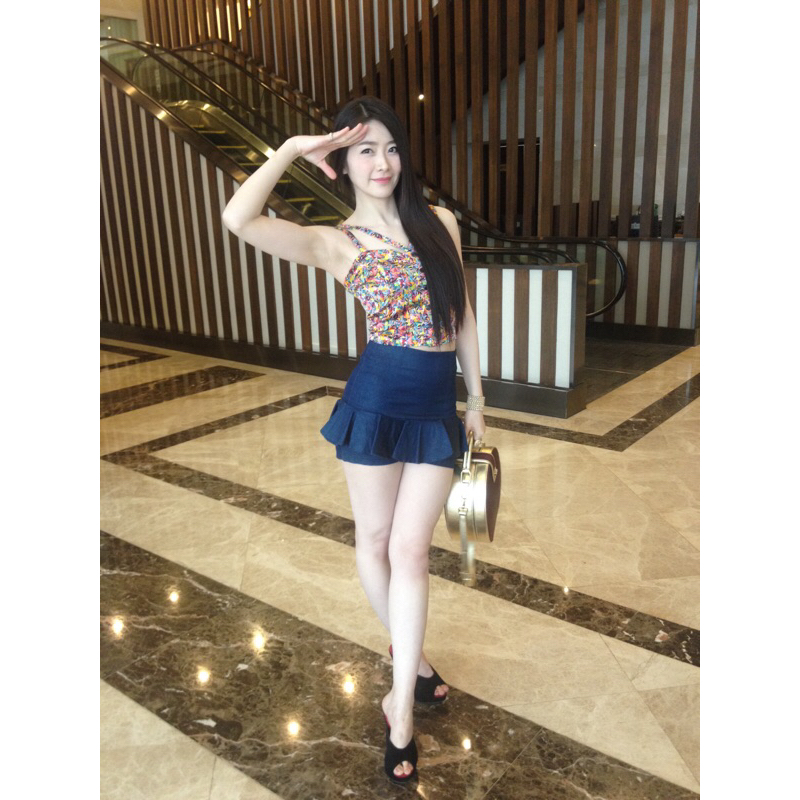 กระโปร่งกางเกงยีนส์ CPS(Chaps) แบรนด์ปท้ size s