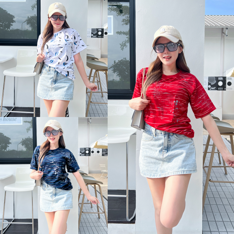 Spinnyhouse เสื้อยืด 3 ไซส์ อก36,40,44 ใส่ได้ทั้ง ช-ญ ใส่เป็น OVERSIZE เที่ยวคาเฟ่ชิวๆจัดไปจ้า รุ่น เสื้อยืด3ไซด์