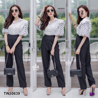 CS10639 Set เสื้อแขนพองระบาย+กางเกงขายาว Set: puff sleeve top + long pants