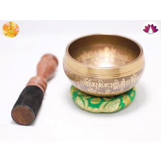 Singing Bowl ขันทำสมาธิลายมนต์ตราทิเบต ขันทิเบต ( สีทอง ) ชามทำสมาธิ 1 ใบ ไม้วน 1 ชิ้น หมอนรอง 1 ชิ้น