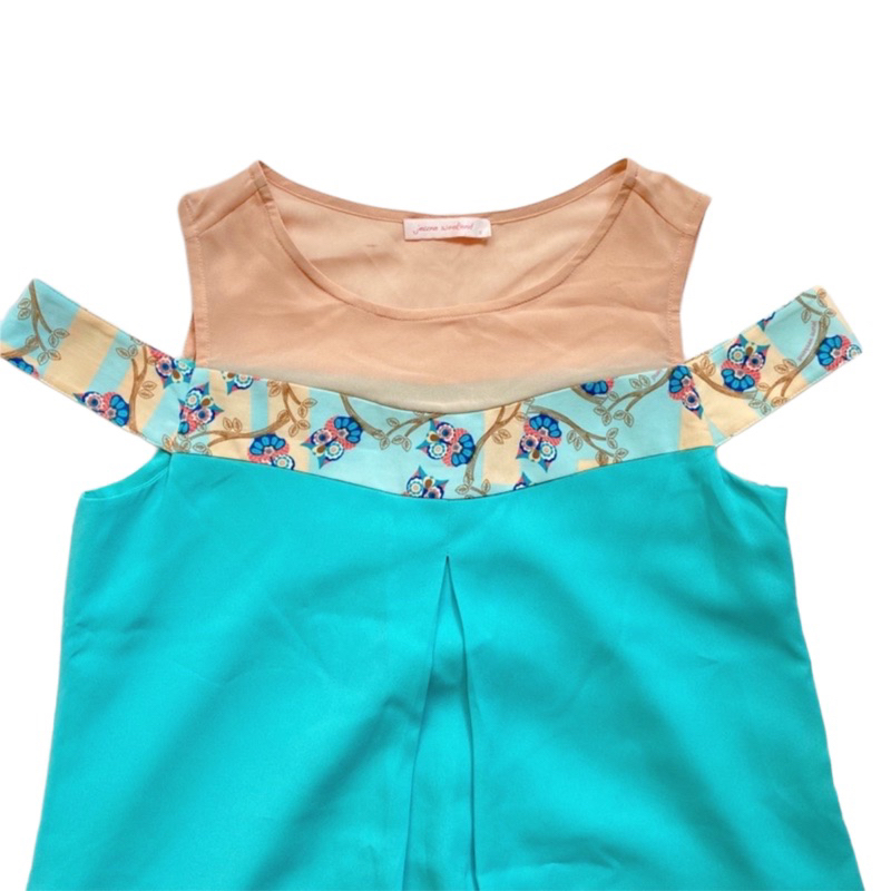 เดรสทรง A Jeune Weekend สีเขียวอมฟ้า