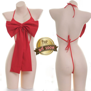 ชุดนอนไม่ได้นอน ชุดนอนโบว์แดง  👑เกรดแท้พรีเมี่ยม  สายเดี่ยวผ…