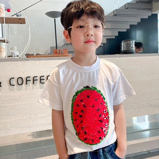 เสื้อผ้าแตงโม เสื้อเปลี่ยนสีเลื่อม เสื้อยืดแขนสั้น เปลี่ยนสีได้ ประดับเลื่อม ลายการ์ตูนแตงโม สําหรับเด็กผู้ชาย ผู้หญิง